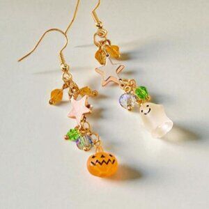 Halloween Ghost and Pumpkin and Stars Earrings